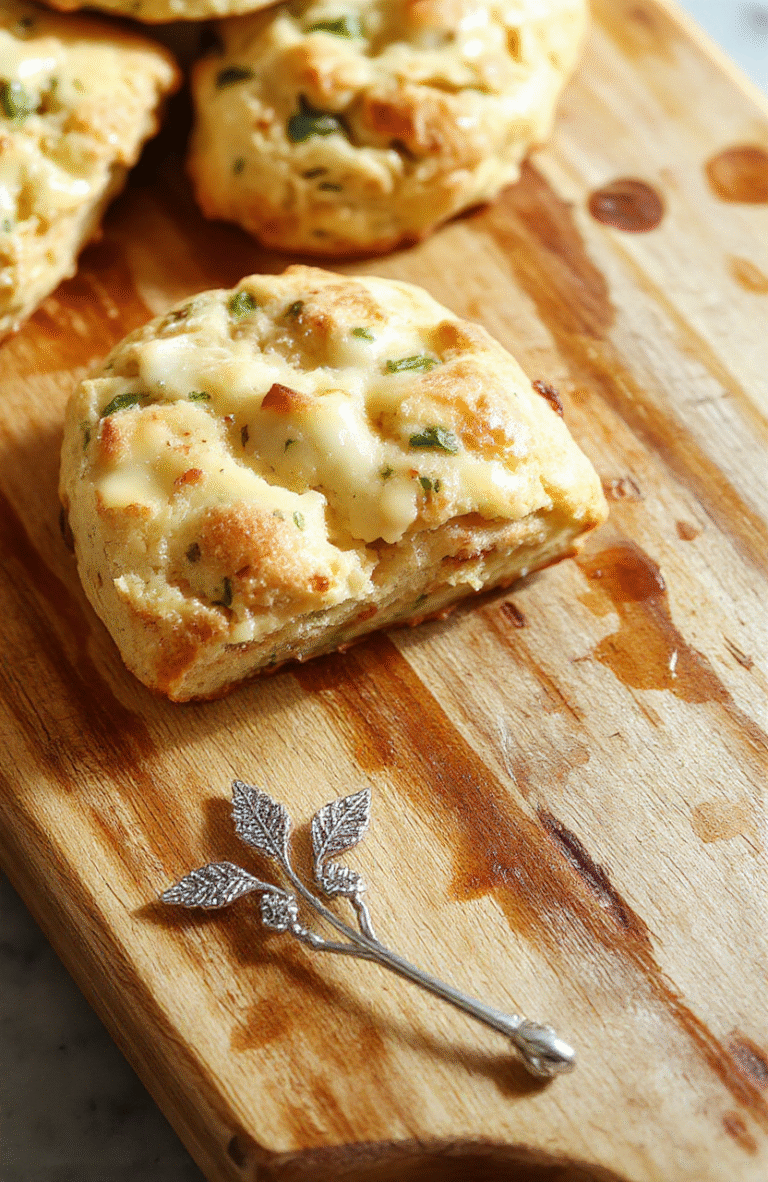 Golden-brown scones with a honey-drizzled top, dusted with edible gold flakes and clustered with dried apricots, walnuts, and fresh thyme, resting on a rustic wooden cutting board beside a steaming cup of herbal tea and a small leather-bound book, soft natural light illuminating warm, earthy tones.