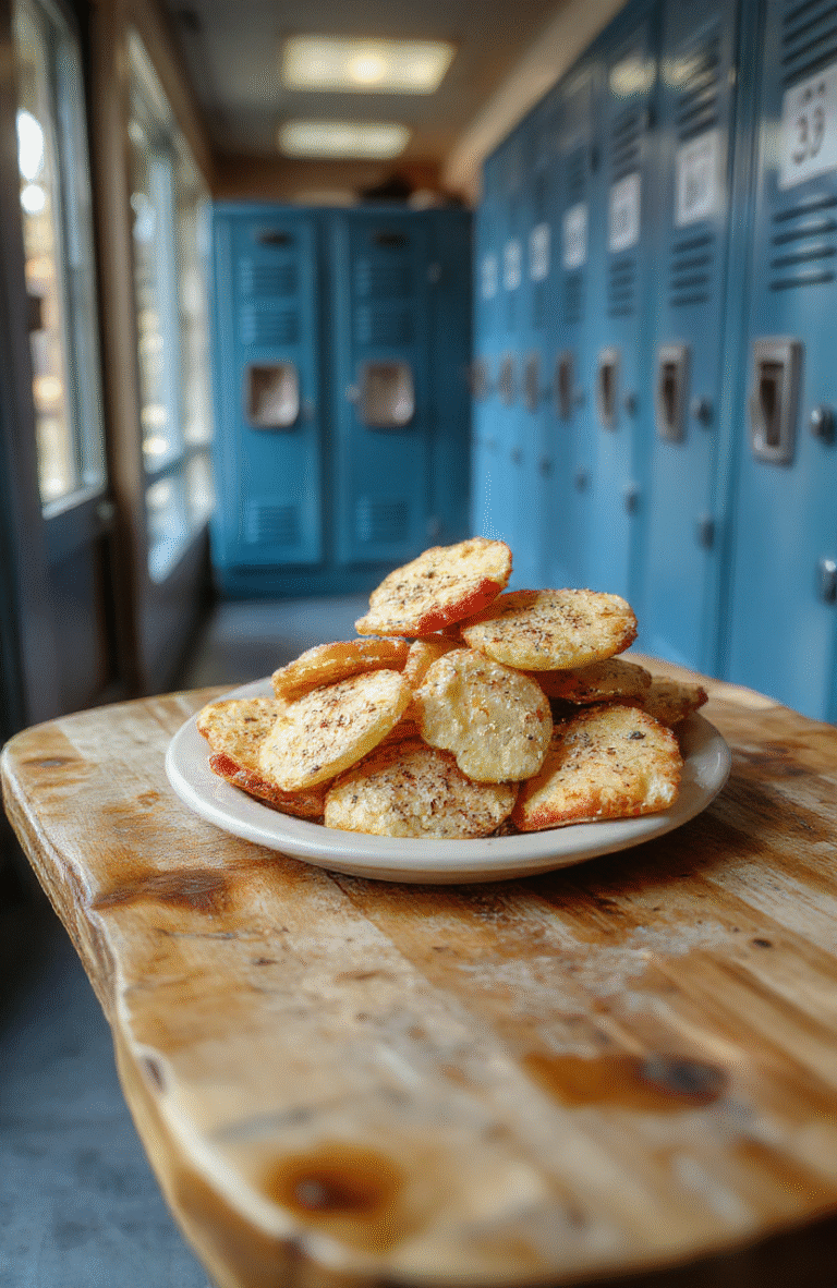 Three round apple slices arranged to resemble Mike Wazowski's iconic single green eye, two black sesame seeds for pupils, and a thin red apple slice for his mouth—served on a rustic wooden board with a light dusting of cinnamon-sugar and a sprig of mint beside a small cup of caramel dip.