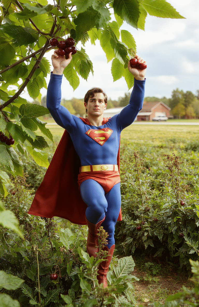 A golden-brown, flaky double-crust cherry pie resting on a weathered wooden cutting board, its top crust intricately latticed with golden egg-washed pastry. Warm red cherry filling bubbles gently at the vents, scattered with coarse sugar crystals. Beside it: fresh Bing cherries, a sprig of mint, and a dusting of flour on the wood grain. Soft natural light from a rustic farmhouse window highlights the pie's texture and rich color. Lower third of frame is empty for text overlay.