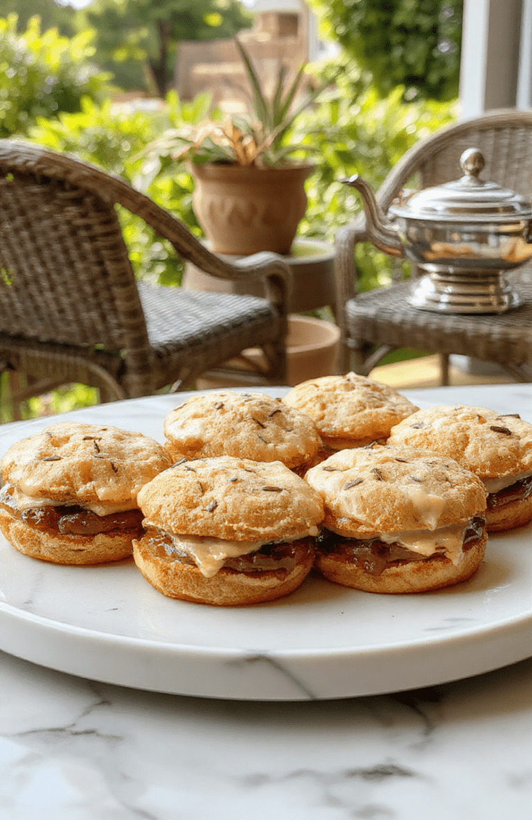 Three delicate finger sandwiches on a white porcelain plate, featuring crustless cucumber-brie bites, smoked salmon with dill cream, and egg salad with chives, arranged neatly with silverware and a sprig of fresh dill beside a steaming cup of Earl Grey tea in a fine bone china teacup, soft daylight from a window casting gentle shadows, elegant garden setting with blurred floral background.
