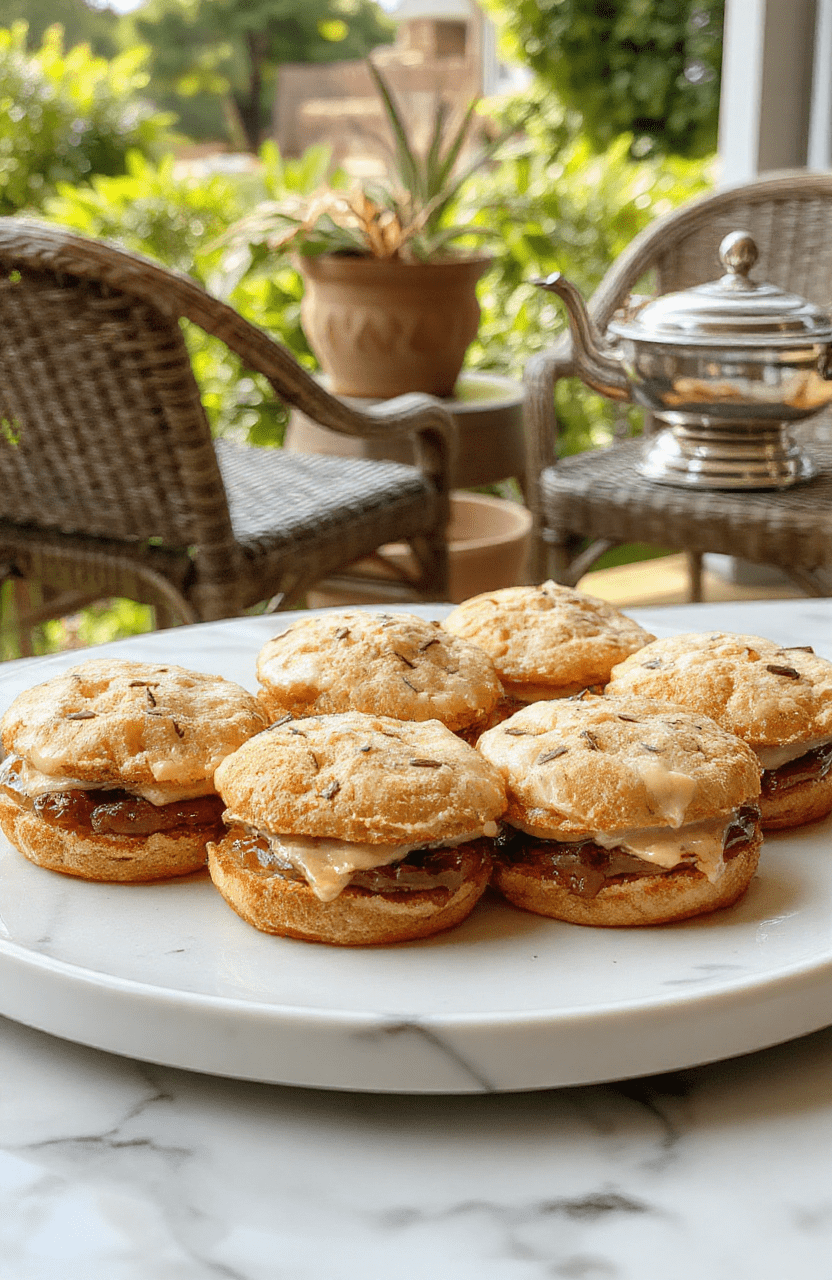 Three delicate finger sandwiches on a white porcelain plate, featuring crustless cucumber-brie bites, smoked salmon with dill cream, and egg salad with chives, arranged neatly with silverware and a sprig of fresh dill beside a steaming cup of Earl Grey tea in a fine bone china teacup, soft daylight from a window casting gentle shadows, elegant garden setting with blurred floral background.