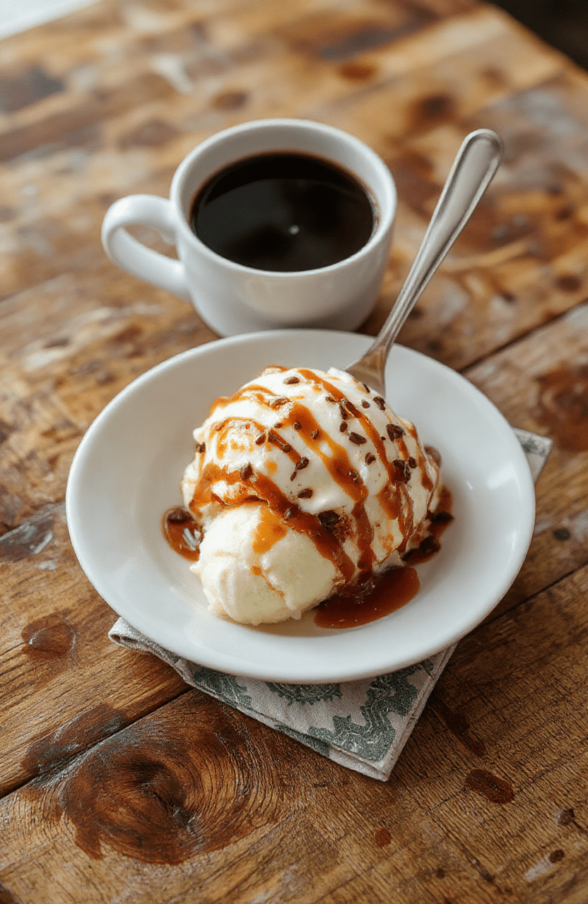 A classic ice cream sundae in a retro glass hurricane glass, topped with three scoops of vanilla, chocolate, and strawberry ice cream, drizzled with chocolate and caramel syrups, crowned with whipped cream, a maraschino cherry, and sprinkles—reminiscent of Luke's Diner at Stars Hollow. Background is softly blurred with warm, nostalgic lighting.