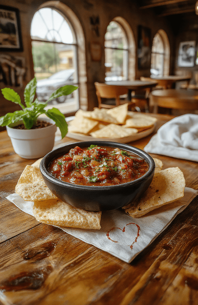 Colorful chunky salsa in a rustic ceramic bowl on a warm wood table, with vibrant red tomatoes, green jalapeños, white onion, purple cilantro, and lime wedges visible. Bright sunlight highlights the textures and fresh ingredients. Salsa has a glossy, glossy semi-viscous texture with visible chunks. Background out of focus with hints of a cozy kitchen.