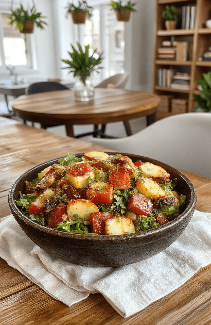 Vibrant rainbow salad in a rustic wooden bowl on a sun-drenched farmhouse table, featuring bold layers of red cabbage, golden beets, purple onions, orange carrots, green avocado, yellow bell pepper, and red cherry tomatoes, garnished with fresh herbs and edible flowers, natural light streaming in with soft shadows.