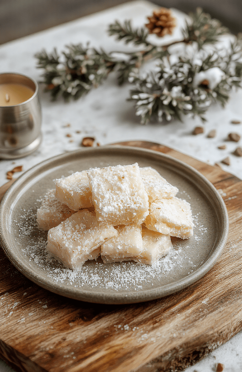 Glowing red-pink stalls of Narnia-style Turkish Delight cubes dusted with powdered sugar, arranged on a frost-kissed silver tray beside shimmering sugar crystals, with snow-dusted pine branches and icy jewelry accents in the background