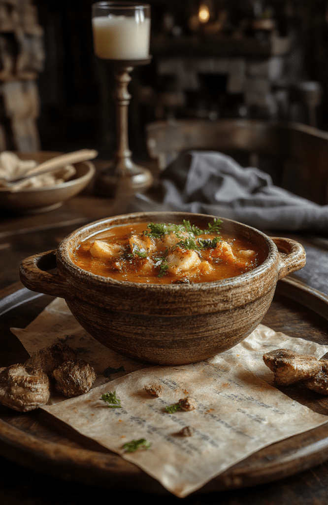 A rustic iron pot steaming with rich, dark braised beef goulash, studded with diced potatoes, carrots, and onions, garnished with fresh parsley, served in a wooden bowl on agnate table with soft daylight illuminating the glistening sauce.