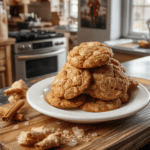 Handmade ginger cookies shaped like red pandas, dusted with white sugar, resting on a rustic wooden cutting board with cinnamon sticks and crystallized ginger nearby, soft natural light, shallow depth of field, warm autumn tones