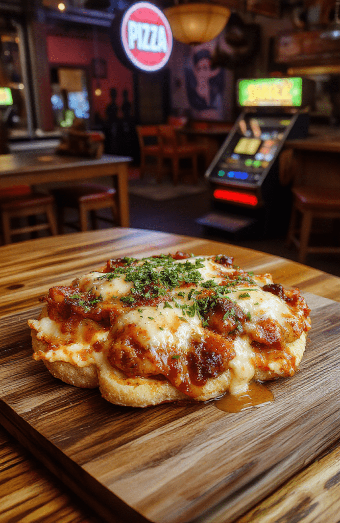 A platter of bear-shaped pepperoni pizza bites on a rustic wooden board, melted mozzarella, bright red marinara, and green basil garnish. The pastries are arranged in a playful arc with golden edges and glossy cheese, set against a warm kitchen backdrop. Soft shadows highlight the textures of flaky pastry and crisp pepperoni.