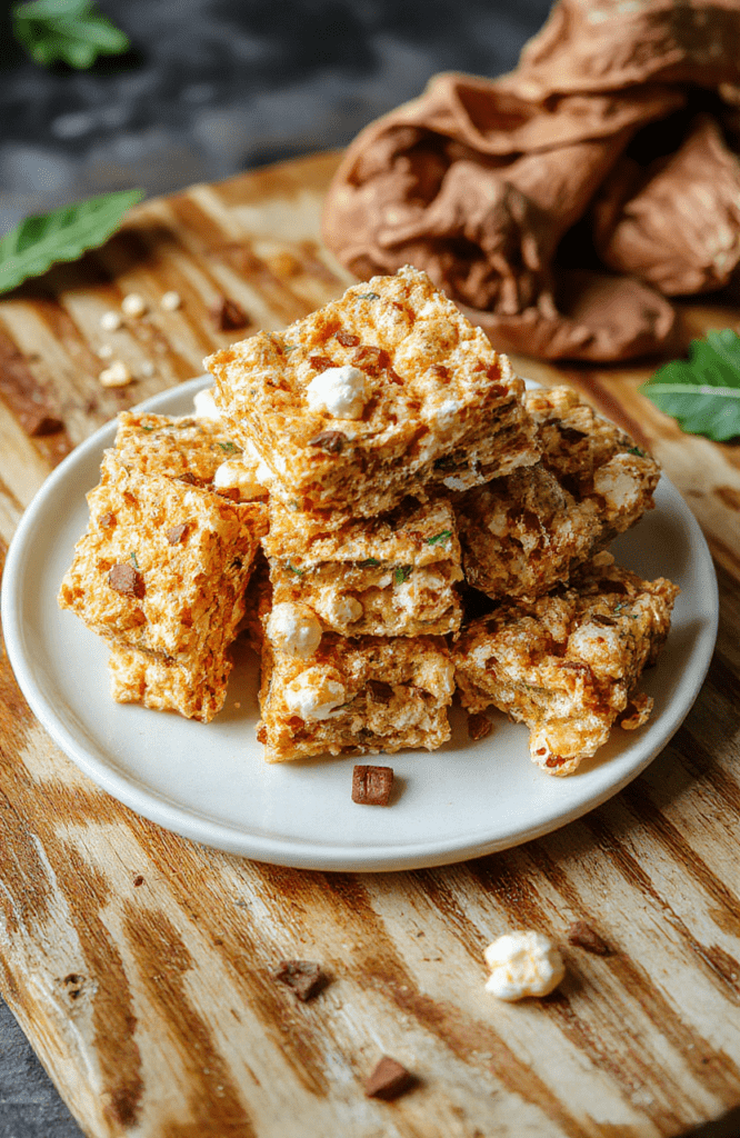 Golden-brown pound cake and popcorn bars arranged on a light wooden board, drizzled with caramel and a light sprinkle of flaky sea salt, with visible crunchy popcorn, soft caramel sheen, and a touch of vanilla in the background.