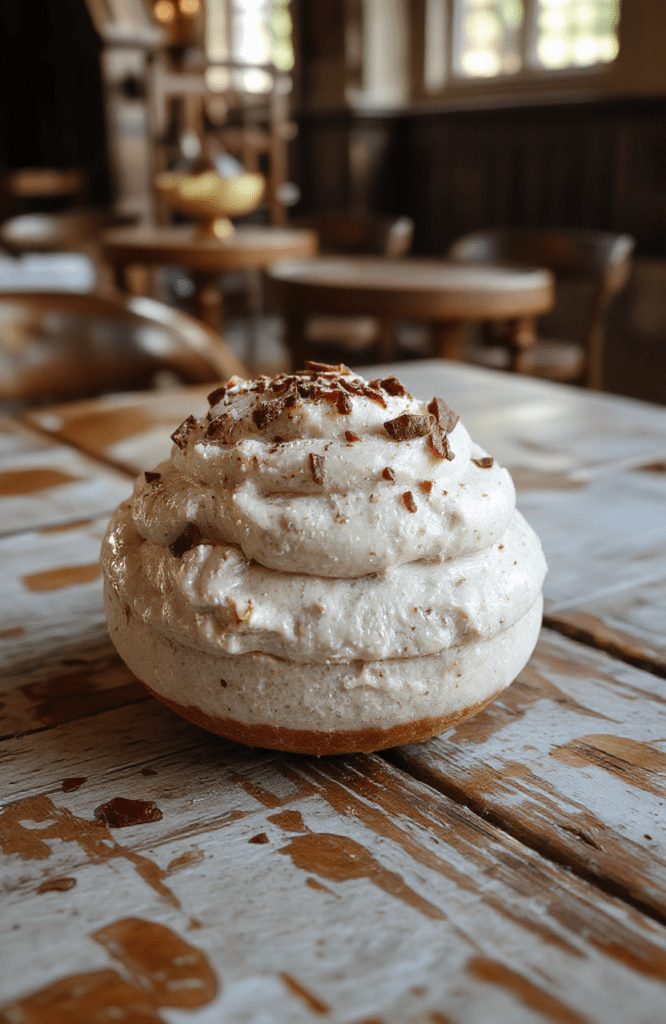 A silky grey whipped mousse served in a clear glass, dusted with cocoa, on a pale pink plate with a delicate sugar rose, set on a light marble surface with subtle Disney-inspired decor; the mousse looks airy and creamy with a glossy finish.