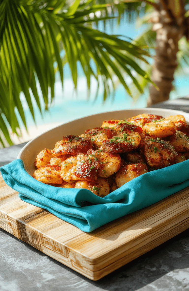 Bright coconut lime shrimp with pineapple rice on a white plate, garnished with cilantro and lime zest. The dish features vibrant orange pineapple, pink shrimp, and green herbs, plated on a light wooden table with a turquoise napkin for a tropical look; warm, inviting textures and a glossy sauce catch the eye.