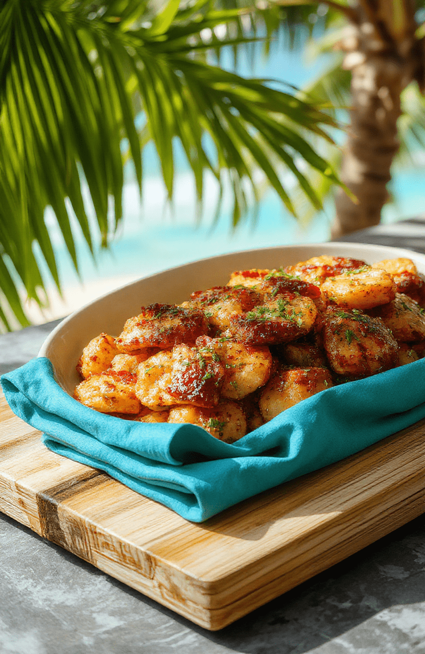 Bright coconut lime shrimp with pineapple rice on a white plate, garnished with cilantro and lime zest. The dish features vibrant orange pineapple, pink shrimp, and green herbs, plated on a light wooden table with a turquoise napkin for a tropical look; warm, inviting textures and a glossy sauce catch the eye.