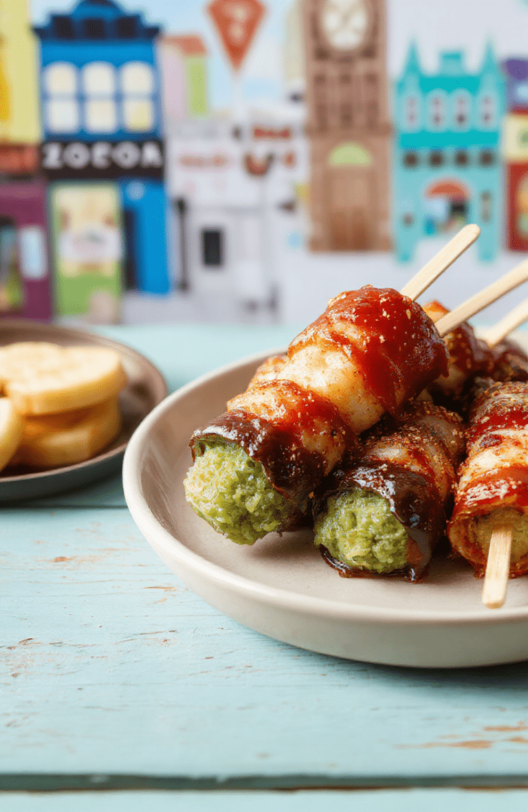Bright platter featuring colorful fruit and cheese skewers alongside pawppsicles in paw-print molds on a light wooden board; vibrant reds, yellows, greens with a playful Disney-inspired backdrop and soft natural light.